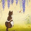 Title: Cat in Wisteria Arbor Artist: Adam Guan Medium:  Acrylic on Paper Image Number: FA 1834 AG BG Size: 18 x 24